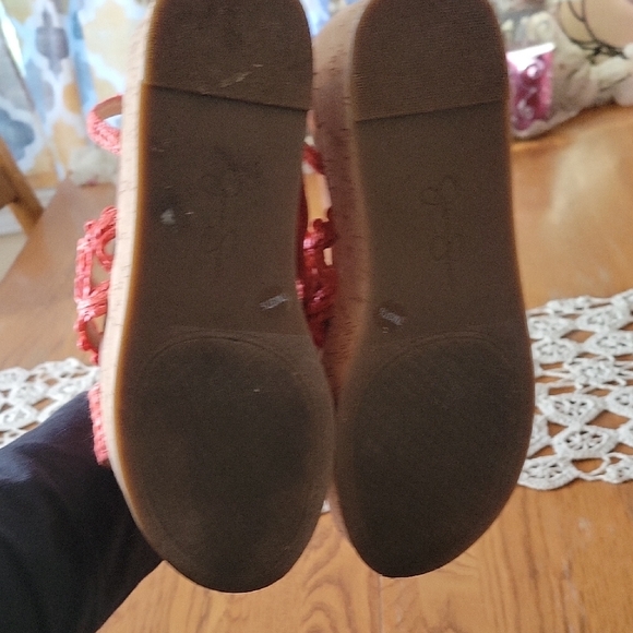 Jessica Simpson Pink Wedge Sandals with Crochet Detail. D - Picture 5 of 8